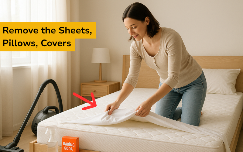remove the sheets, pillows & covers